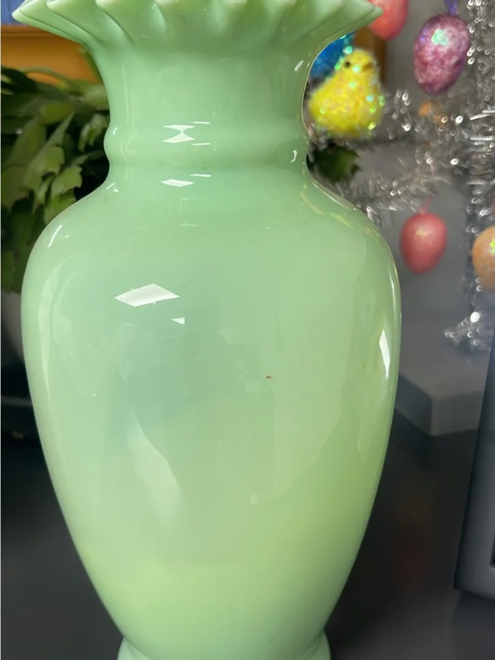 Antique Bristol Glass Ruffled Vase Hand Painted Floral Design